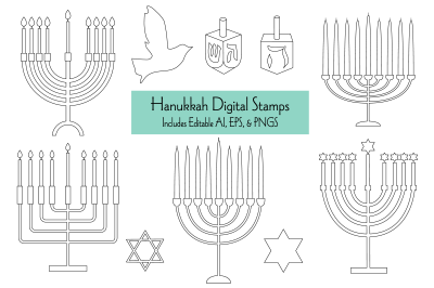Hanukkah Illustration Digital Stamps