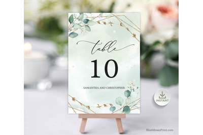 ANYS - Wedding Table Number Cards Editable Templates Greenery Gold DIY