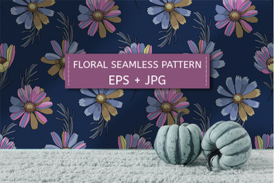 Seamless pattern. Flowers on blue.