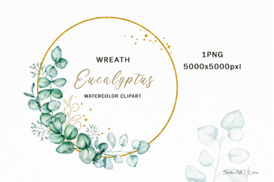 Watercolor Eucalyptus Wreath Clipart