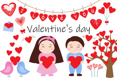 Valentine&#039;s day Boy Girl Birds Hearts. Valentine&#039;s day SVG