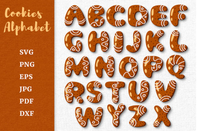 Gingerbread Cookies Alphabet. Christmas cookies letters SVG