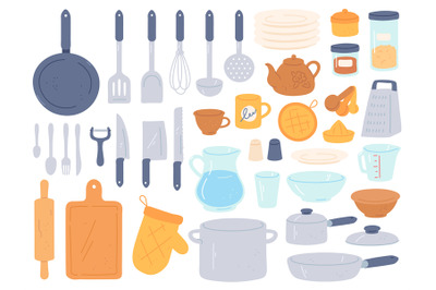 Kitchen tools. Kitchenware, cooking baking utensils. Doodle ceramic ke By  Microvector