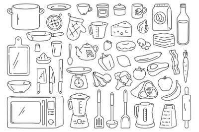 Cooking tools and ingredients. Food prepare, kitchen cookware and uten