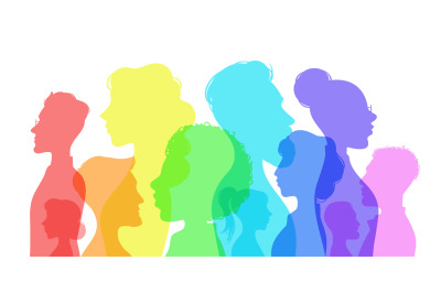 Silhouette social diversity. People of diverse culture. Men and women