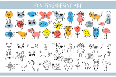 Paint with finger prints. Kids fingerprint learning art game and quiz