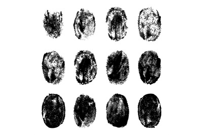 Finger prints. Human realistic black ink fingerprints. Grunge hand mar