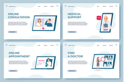 Medical consultation landing pages. Online doctor support&2C; health serv