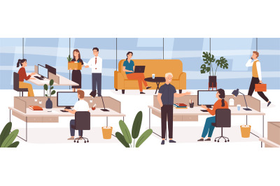 Busy people in office. Company modern workplace interior with employee