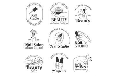 Nail salon logo. Manicure and hand care cosmetic line logos. Beautiful