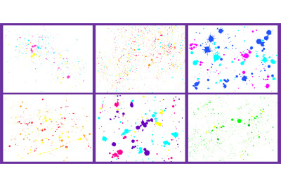 Color paint splatter background. Paint bright splashes and drops. Deco