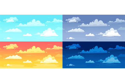 Cartoon cloudy skies in different parts of day background illustration