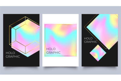 Holographic poster set. Spectrum with gradient mesh and geometric shap