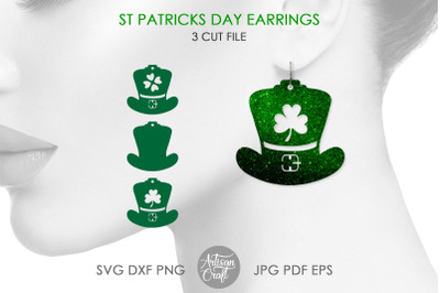 St Patrick&#039;s earrings, leprechaun hat, SVG cut file