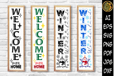 Christmas Vertical Porch Sign SVG Set 3 - Winter Wonderland, Welcome