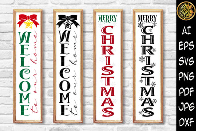 Christmas Vertical Porch Sign SVG Set 4 - Welcome to our Home, Merry