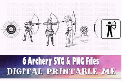 Archery svg bundle, silhouette outline, PNG, clip art, 6 Digital image