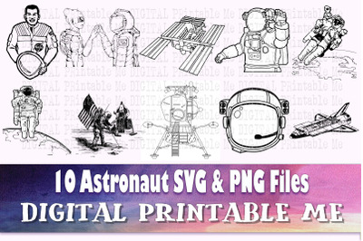 Astronaut svg bundle, silhouette outline, PNG, clip art, 10 Digital im