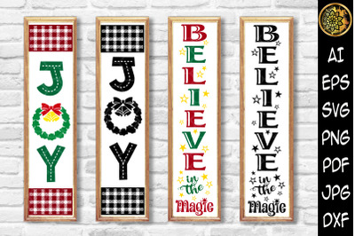 Christmas Vertical Porch Sign Set 5 - JOY, Believe in the Magic