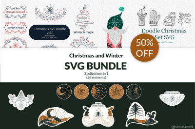 Christmas SVG Bundle 3 in 1. Winter stickers, Wreath SVG, Gnome SVG