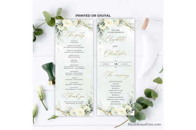 SIMY - White Roses Wedding Ceremony Program Template Editable Digital