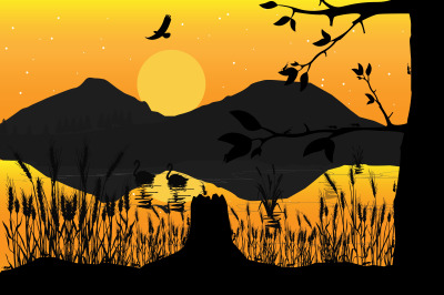 animal silhouette landscape, simple vector illustration