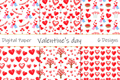 Valentine&#039;s day pattern. Hearts pattern. Love birds pattern.