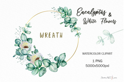Watercolor Eucalyptus Wreath Clipart