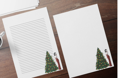 Stylish Girl With Christmas Tree Stationery