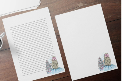 Stylish Girl With Christmas Tree Stationery, Elegant Christmas Stationery Papers