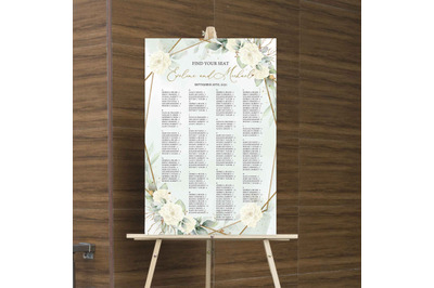 White Roses Greenery Wedding Seating Chart Template Editable DIY D