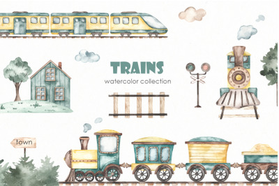 Trains watercolor collection