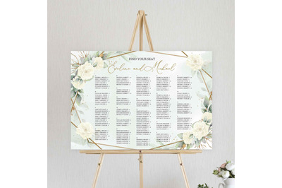 SIMY - Alphabetical Wedding Seating Chart Template White Roses Digital