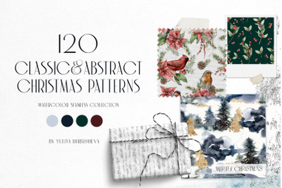 120 Classic and Abstract watercolor Christmas patterns