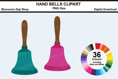 Hand Bells Sticker Clipart, 36 files, multi colours