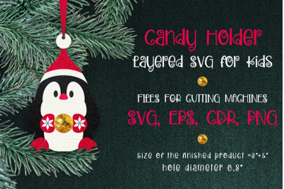 Candy Holder Christmas Ornament Penguin SVG
