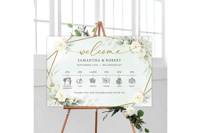 SIMY - Wedding Timeline Editable Template White Roses Greenery Digital