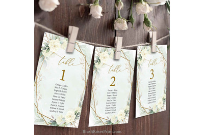 SIMY - Wedding Seating Chart Cards Boho White Roses Greenery Tempaltes