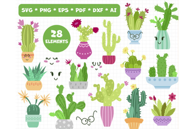 Potted cactus and succulent SVG - kids clipart
