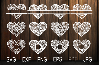 Hearts SVG, Lace Heart SVG,Mandala Heart svg, Decal, Intricate Heart,