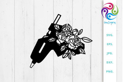 Craft Glue Gun with Flowers Svg File