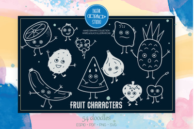 White Fruit Characters | Hand Drawn Kawaii Food Cartoon