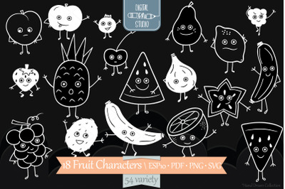 White Fruit Characters | Hand Drawn Kawaii Food Cartoon