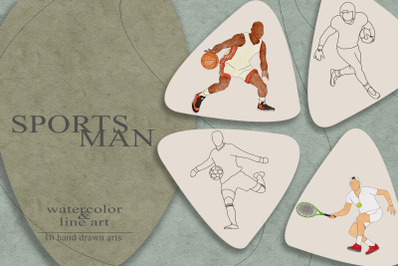 Watercolor and vector Sportsman hand drawn clipart