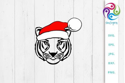 Tiger With Christmas Hat Svg File