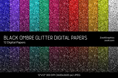 Black Ombre Glitter Digital Papers