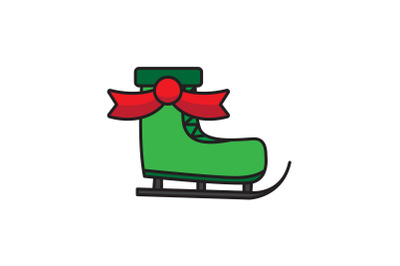 Green Ski Shoes With Ribbon Christmas Icon