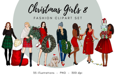 Christmas Girls 8 Fashion Clipart Set