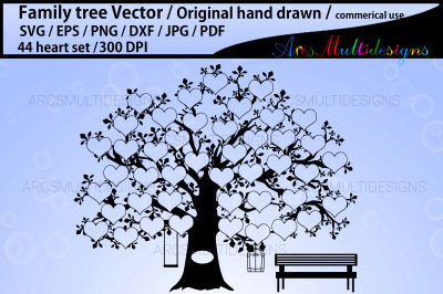 44 heart family tree vector template