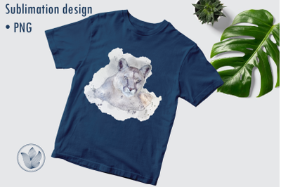 Mountain lion sublimation png file, Mountain lion watercolor transfer